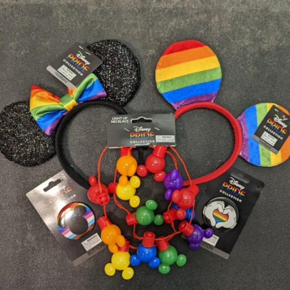 Disney Mickey and Minnie 2022 Pride Ears, Necklace, & Pins Set